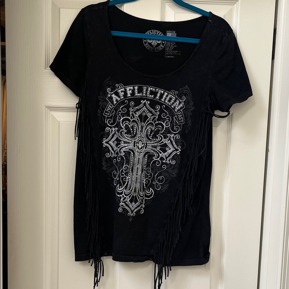 Affliction Black and White Cross Graphic Tee
